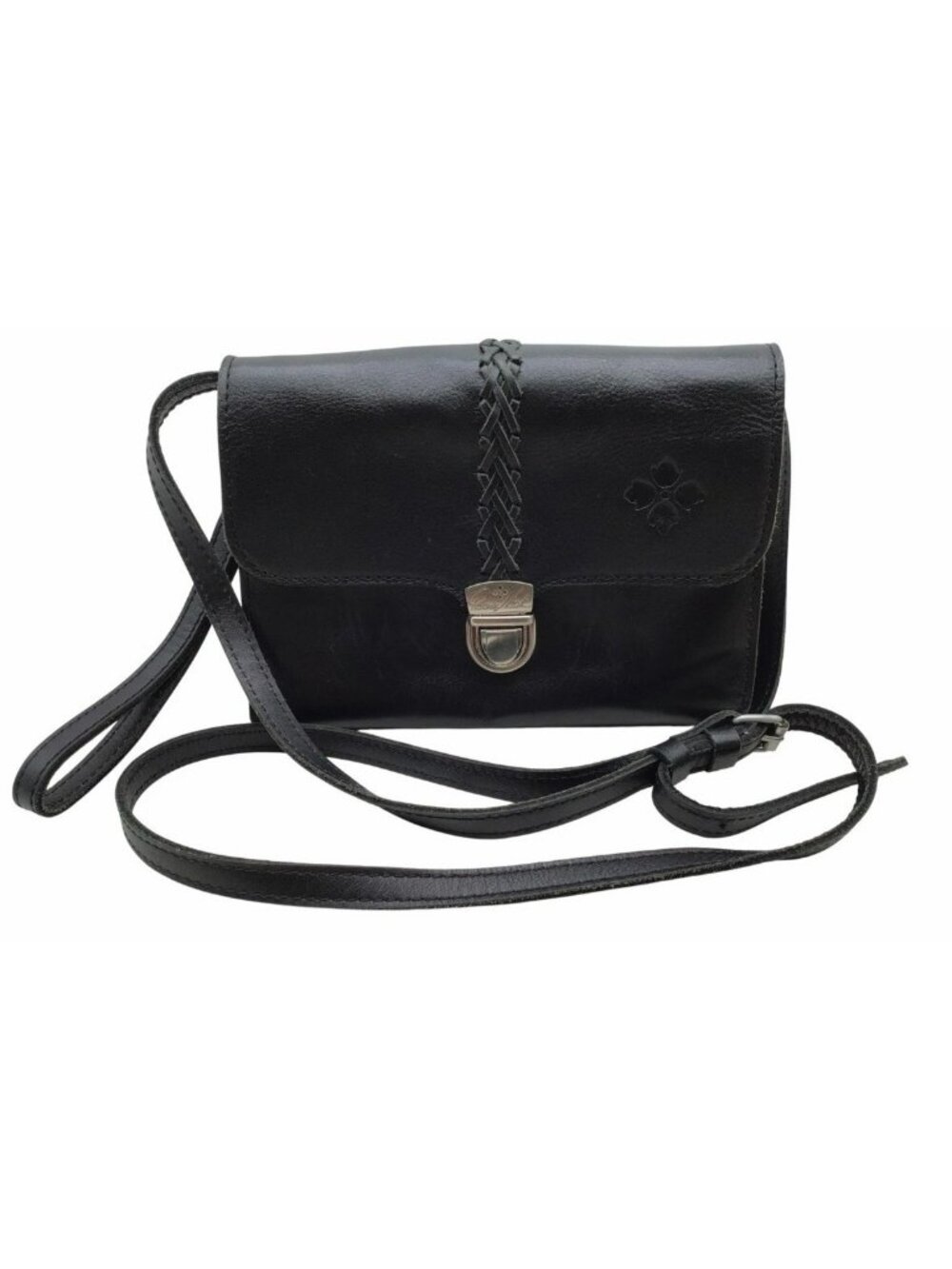 Patricia Nash Bianco Black Leather Crossbody Bag With Braided Accent